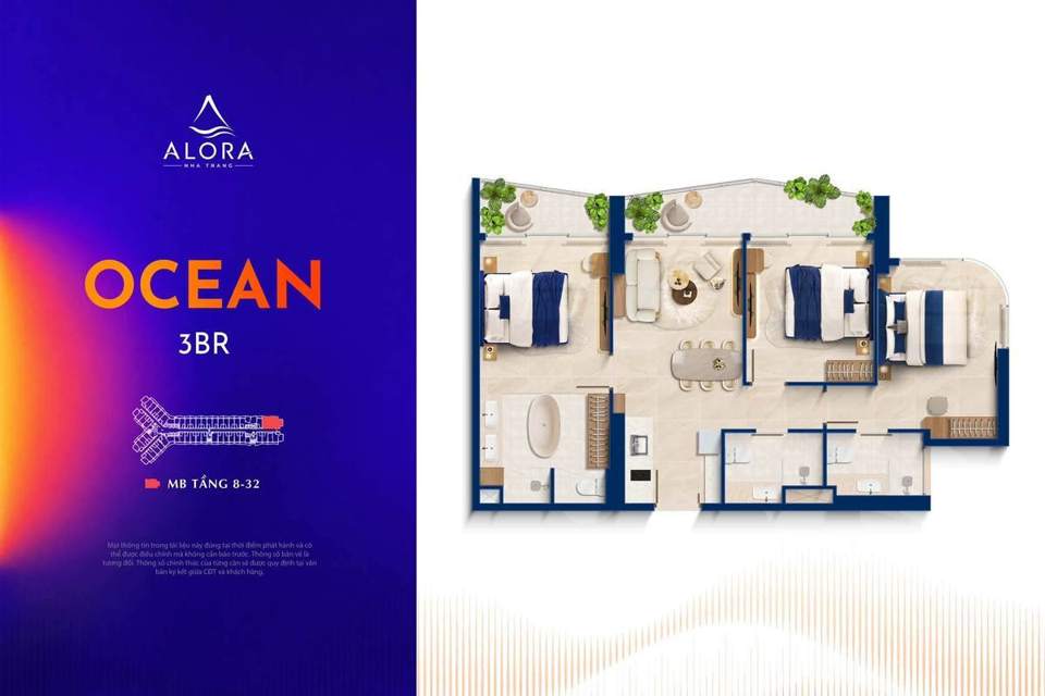 OCEAN — căn 3 phòng ngủ, tầng 8 đến 32